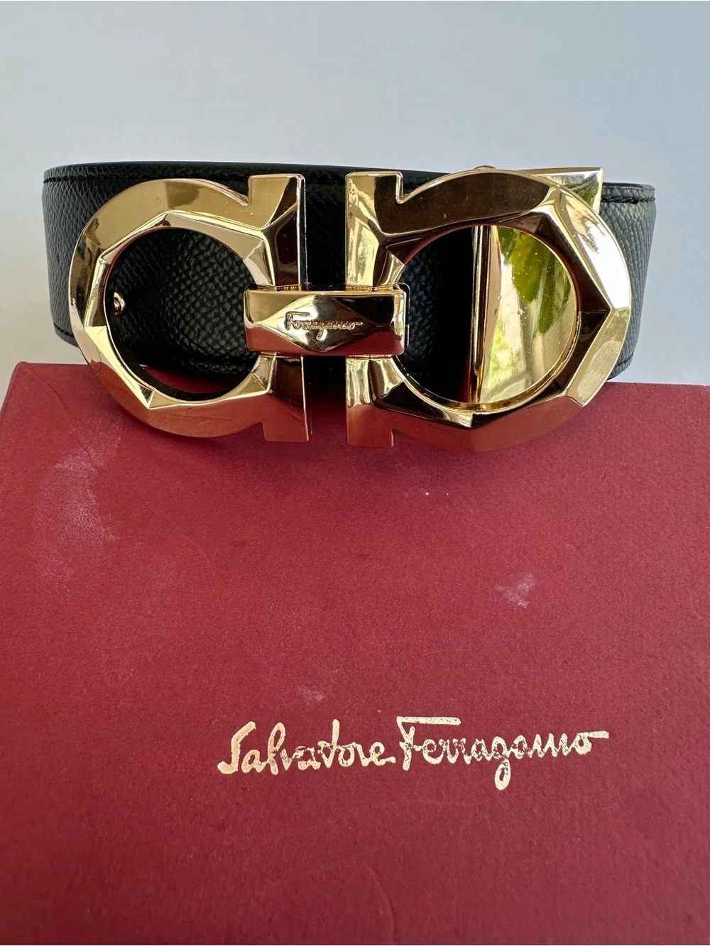 Salvatore Ferragamo Reversible Black/Brown Leather Belt Gold Gancini Buckle Sz44
